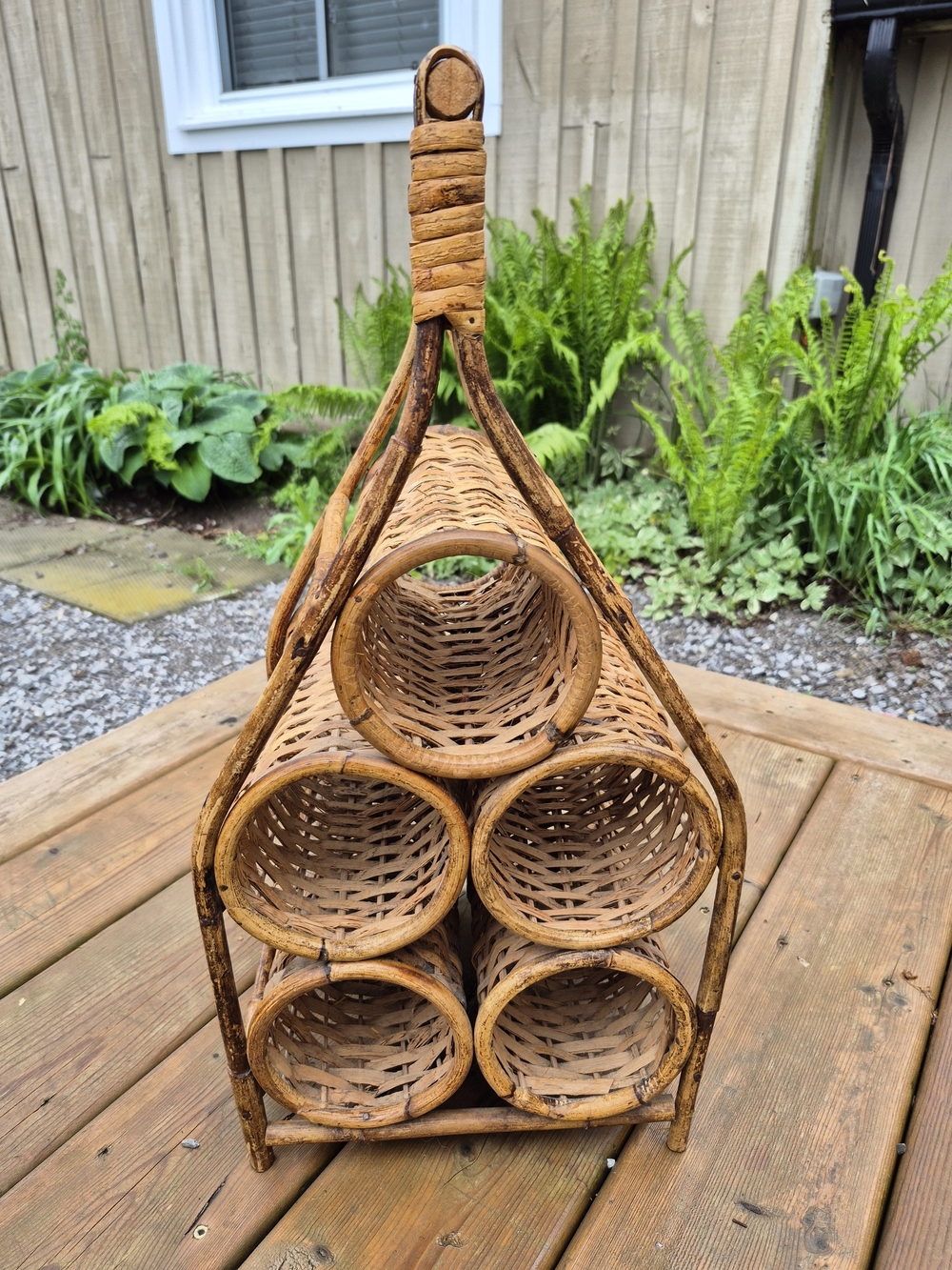 Rustic Boho Vintage Rattan Wicker Wine Rack - Excellent Condition - Picture 5 of 9